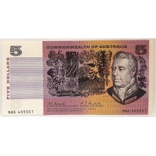 AUSTRALIA 1967 . FIVE 5 DOLLAR BANKNOTE . COOMBS/RANDALL . FIRST PREFIX NAA